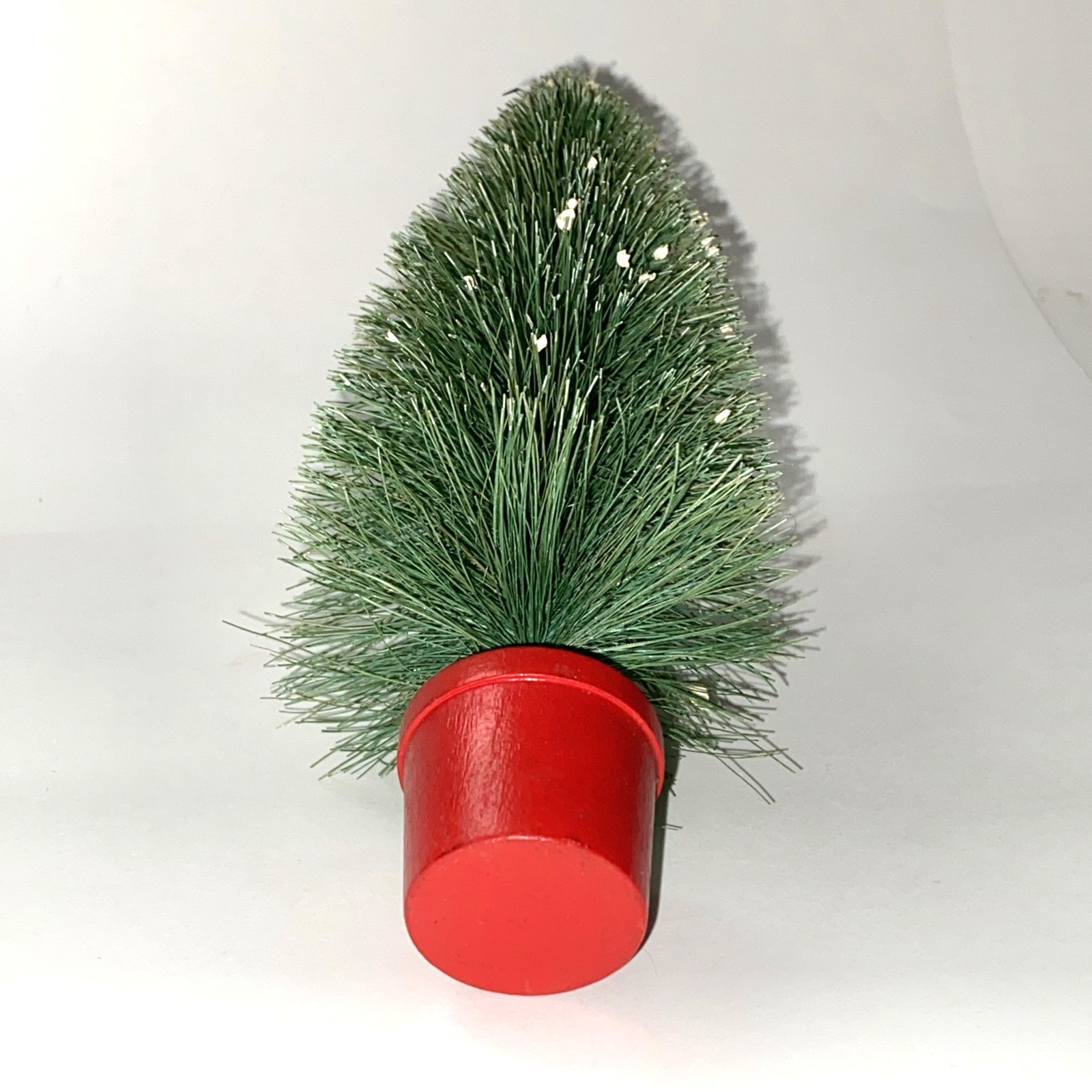 Vintage Bottle Brush Christmas Tree w/ Red Wood Pot Base ~ 7” Tall