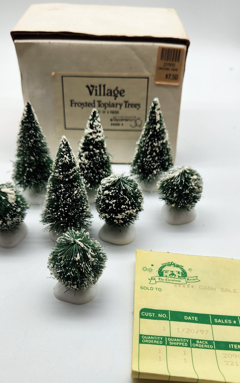 Dept 56 Village Frosted Topiary Trees – Set of 8 Christmas Village Pine Trees 4″