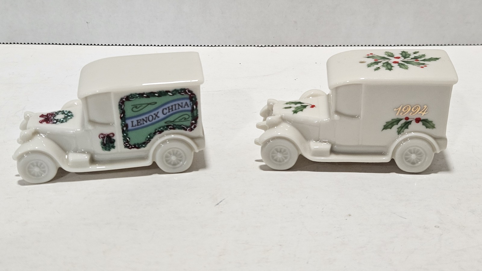 1992 and 1994 Lenox Holiday Village Collection Porcelain Delivery Vans