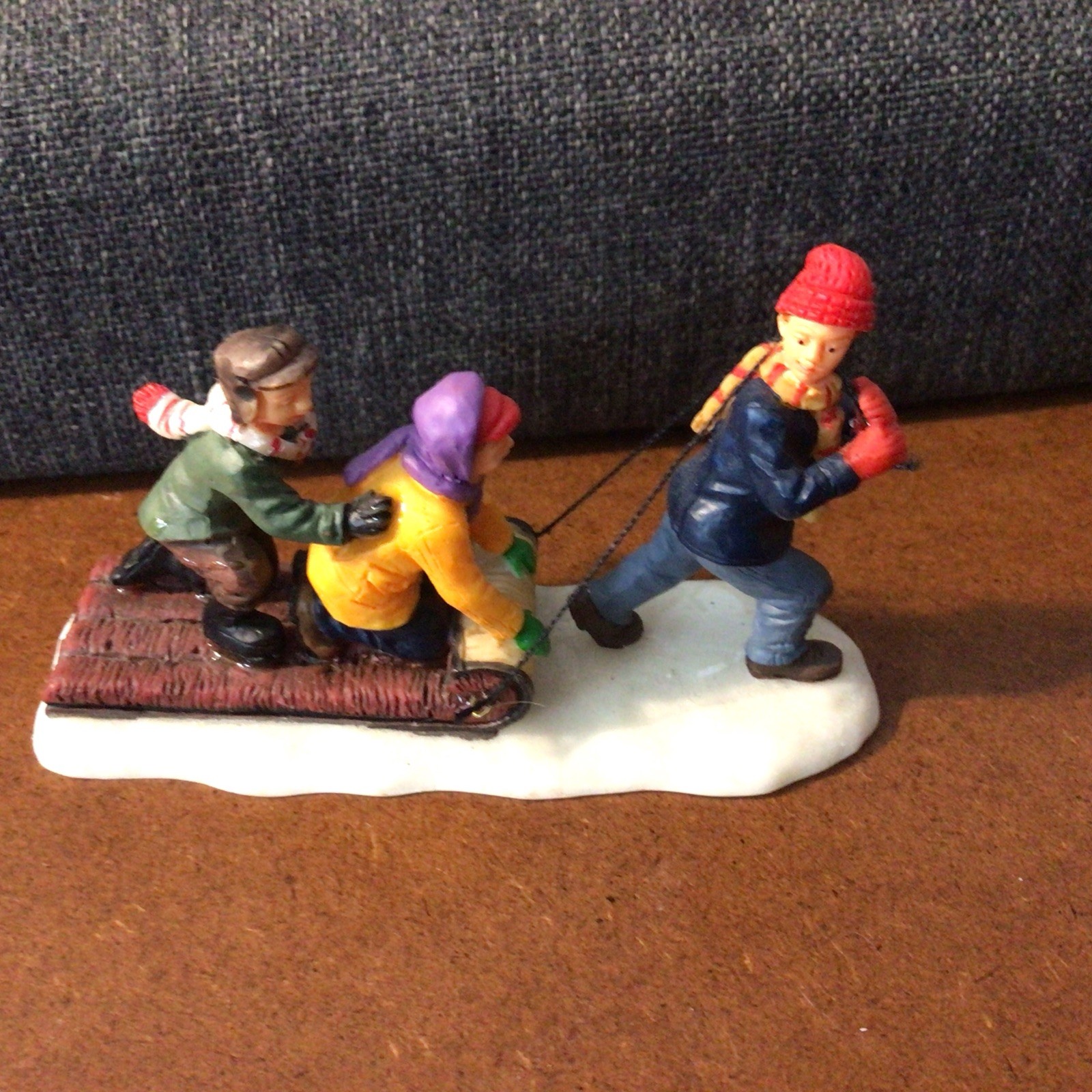 Lemax Village Snowball Fight Accessory Figurine Toboggan Going Sledding