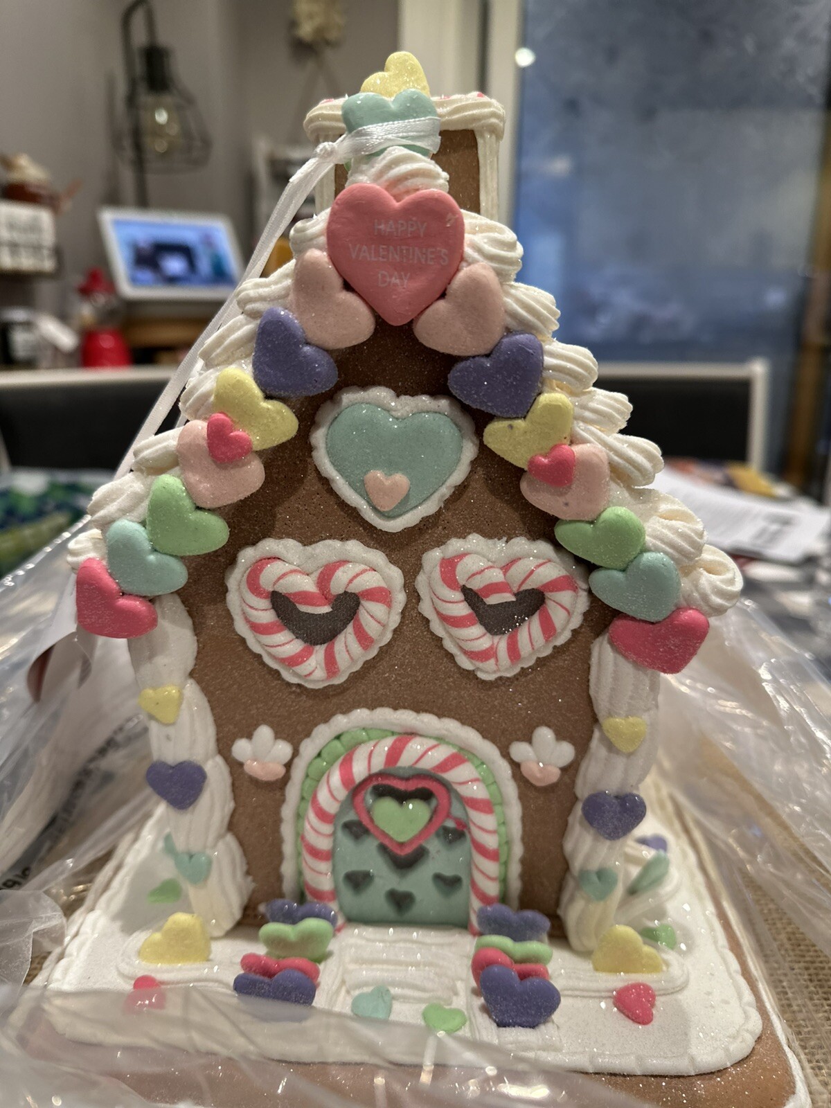 LOVE & CUPCAKES Light Up Candy Hearts Gingerbread House 10in. Valentines Decor