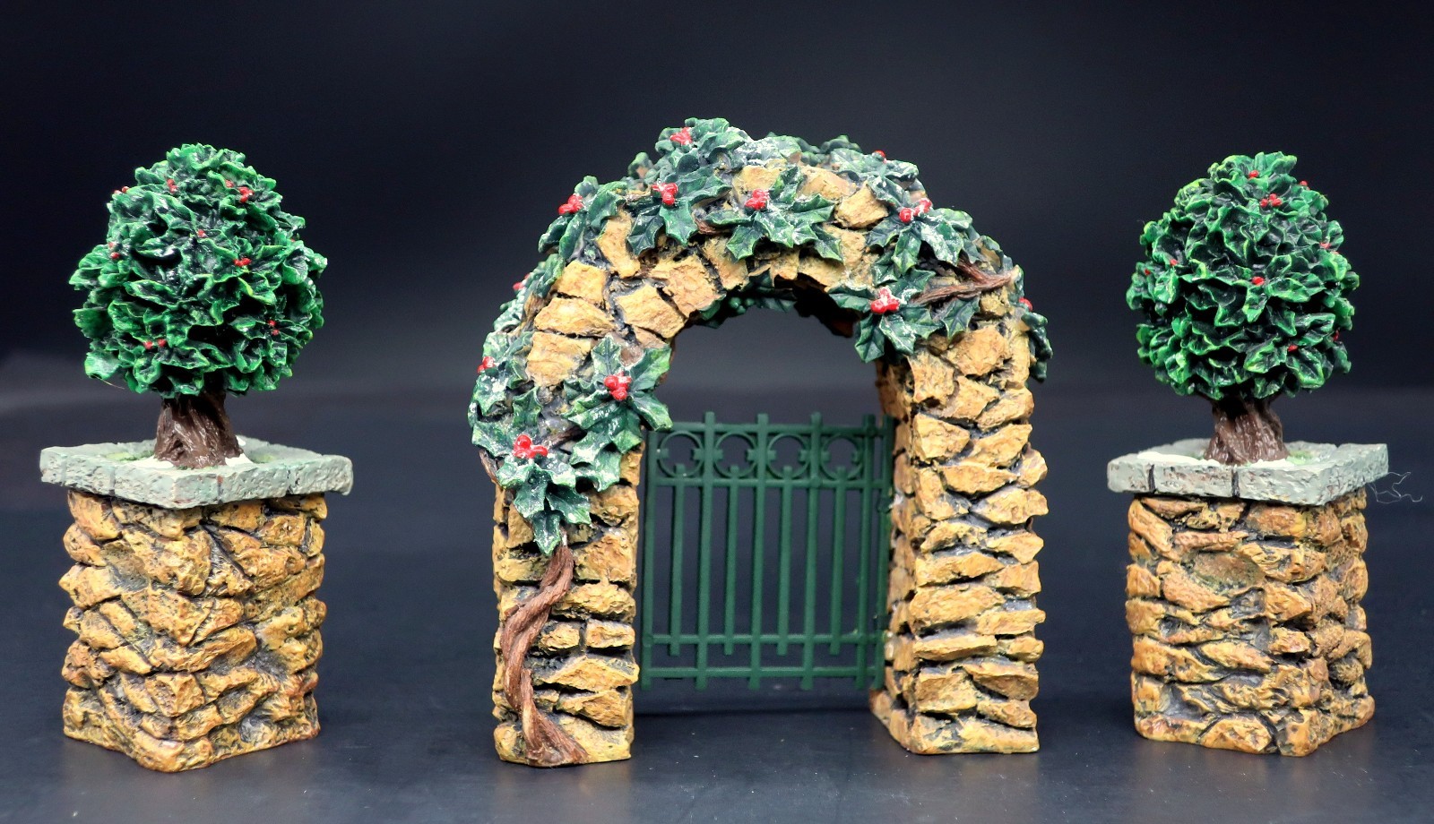 Dept. 56 Heritage “Stone Corner Post with Holly Tree and Stone Archway – #52648”