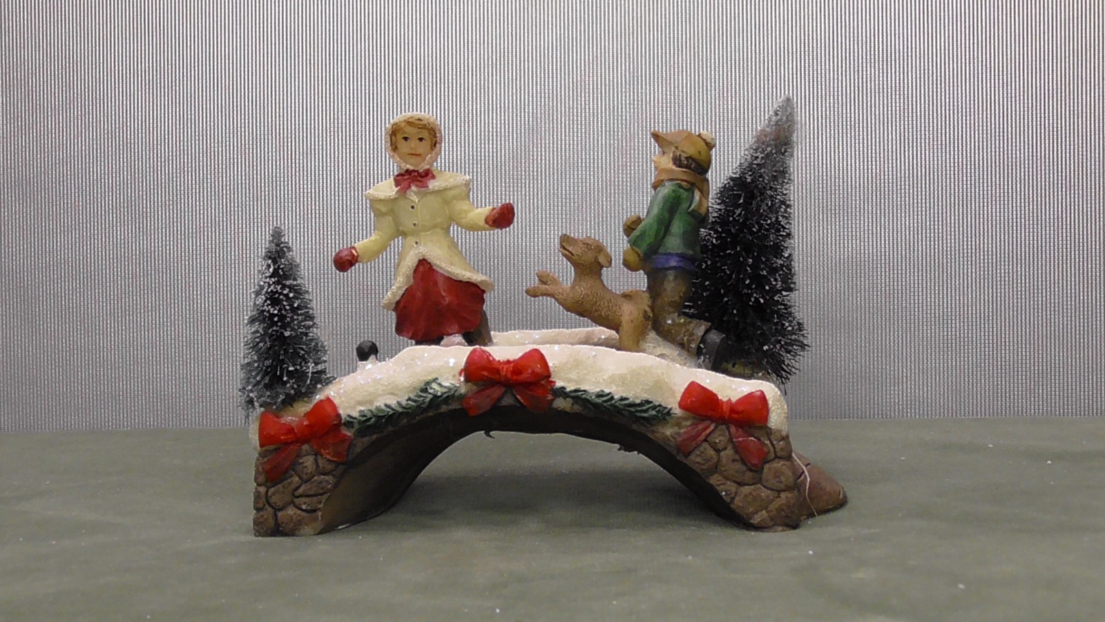 Christmas Village Accessories-people and pupply on a bridge