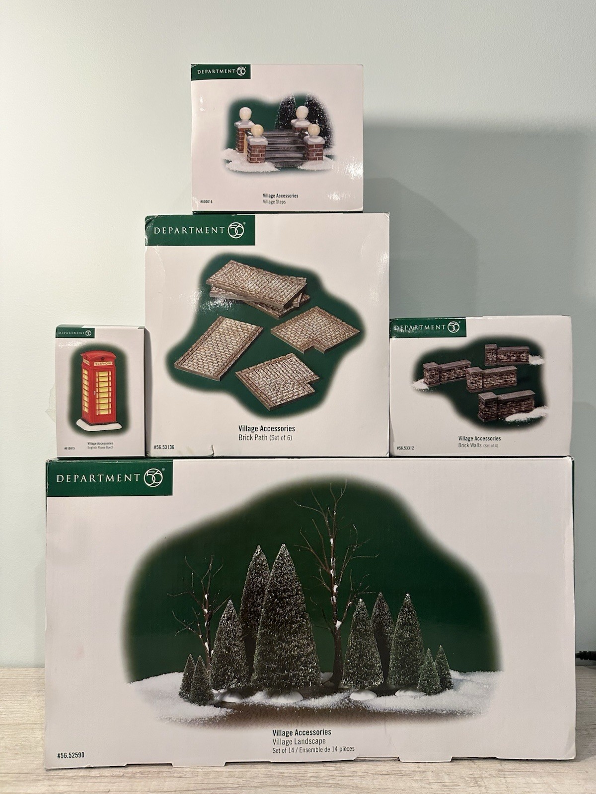 Department 56 Village Accessories – Lot Of Walls, Trees, Brick Path Etc