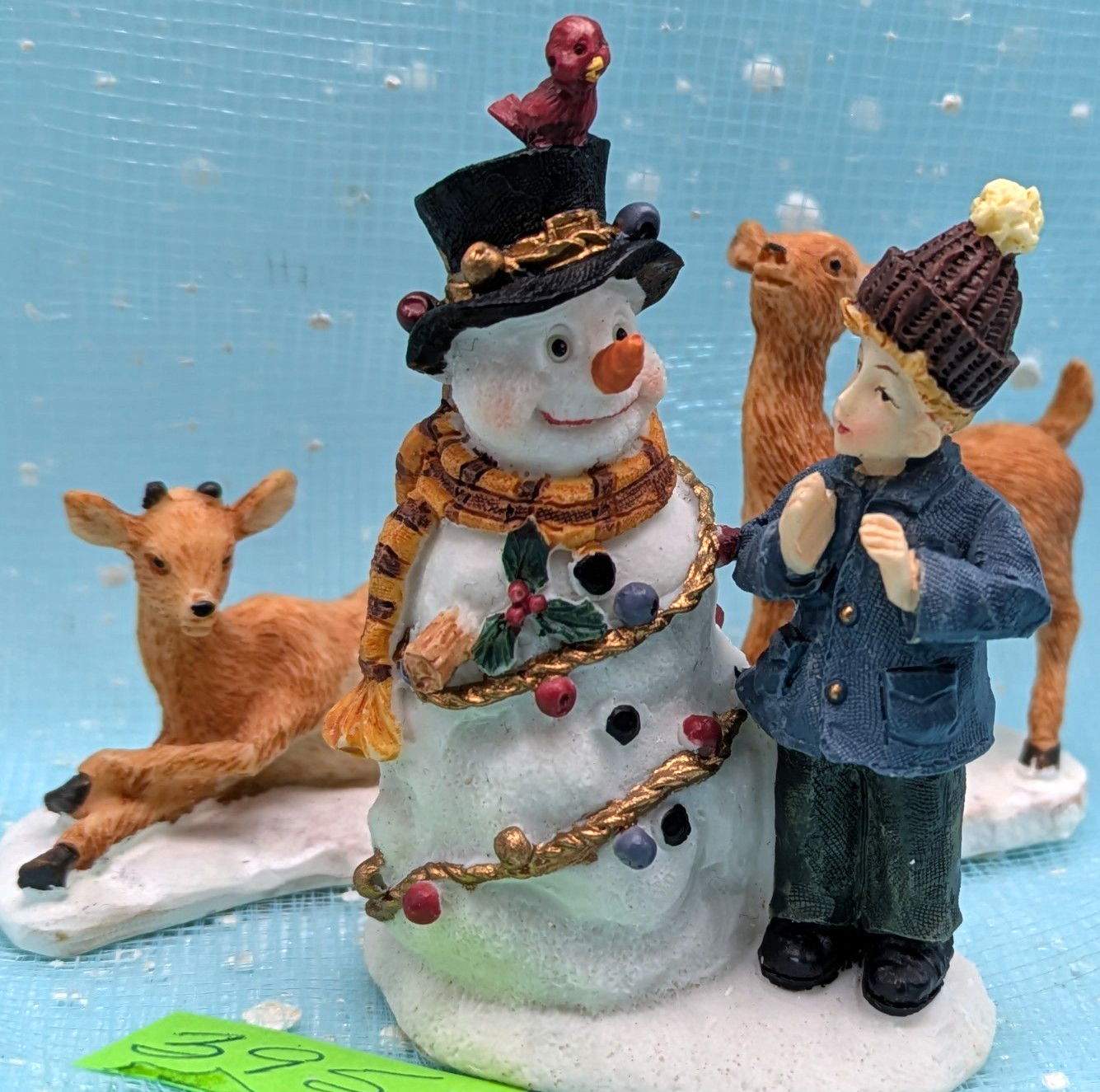 Boy Snowman Deer Bird animal friends Christmas Village Figurines LOOSE INV395