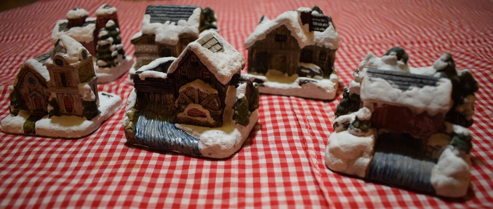 Lot of 6 American Rustic | Hand Painted Cold-Cast Cottages | RSVP International