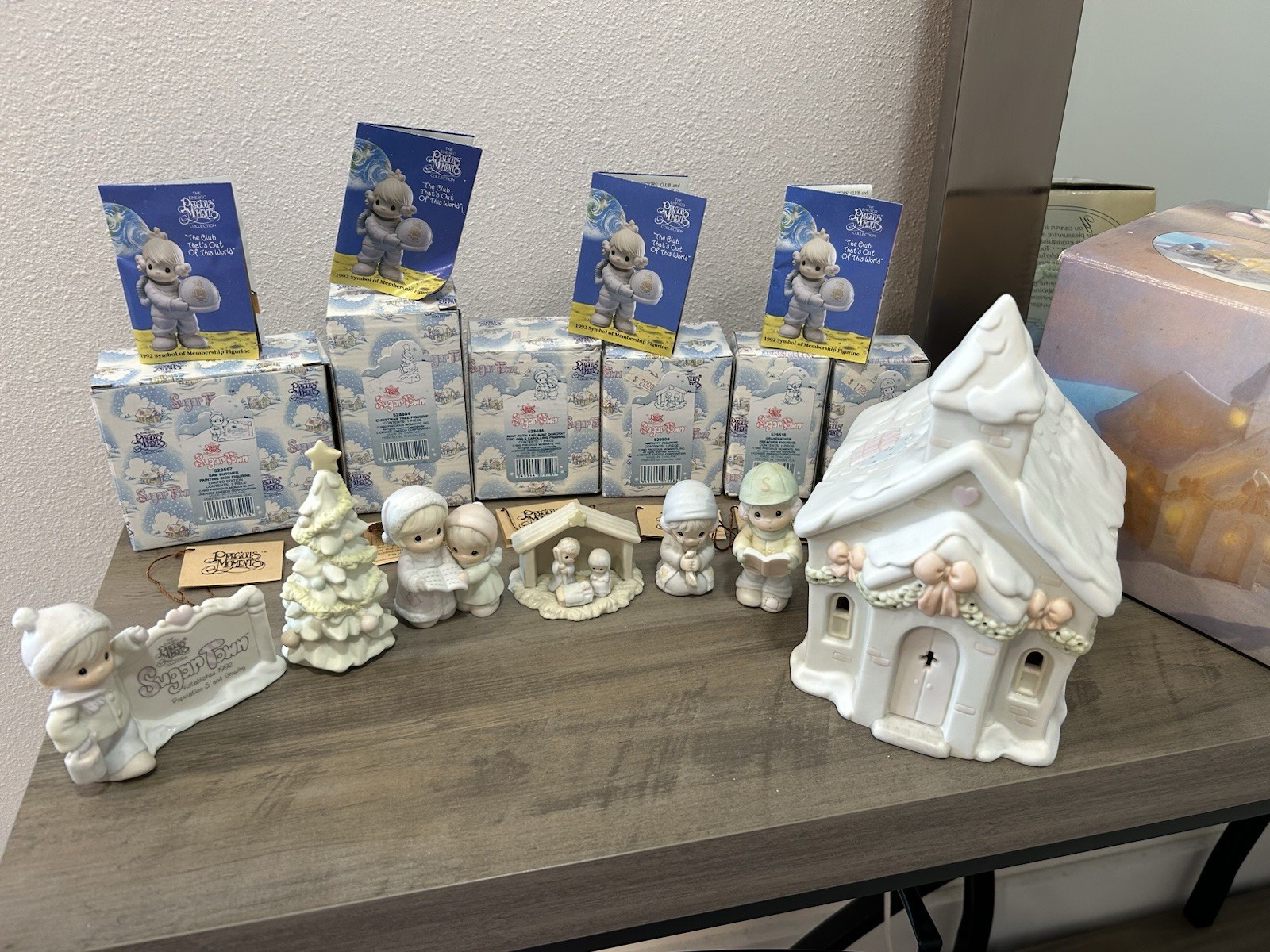 Sugar Town/Precious Moments Lighted Chapel Christmas Village- Complete Set