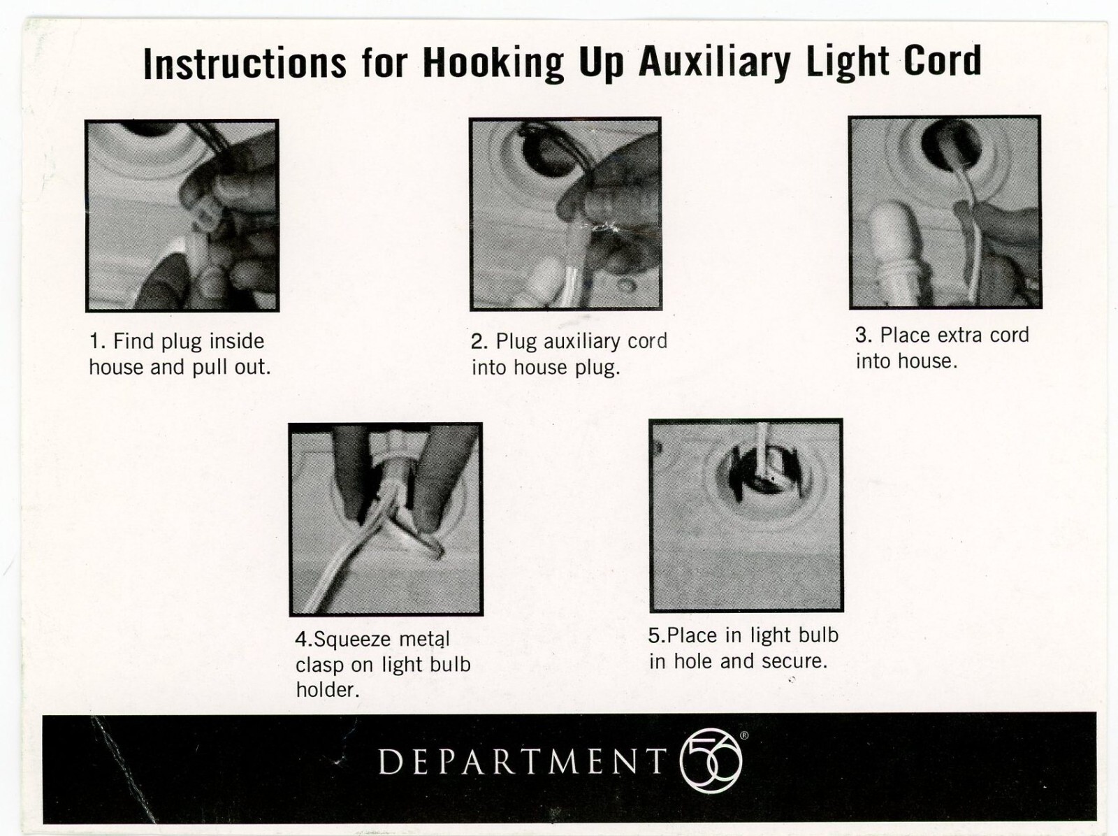 Dept 56 Snow Village Instruction Sheet for Hooking up Light Cord Christmas #2