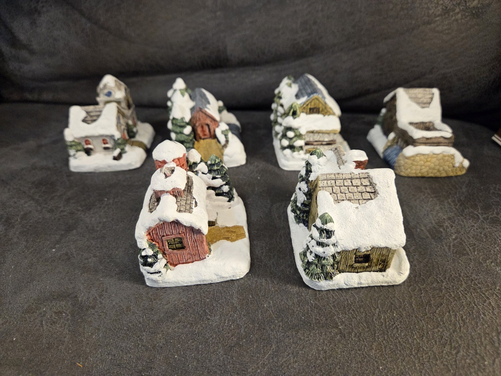 6pc Set 1989 RSVP American Rustic Christmas Cottages Hand Painted Village w/…