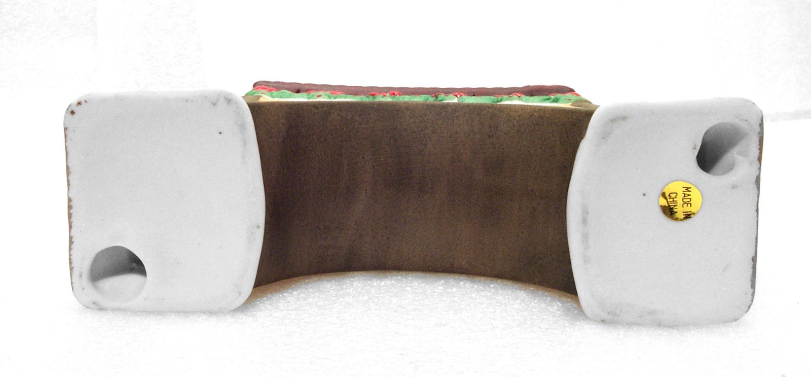 Village Covered Bridge Red Bows Garland Ceramic 4.5” H x 5.75” L Christmas