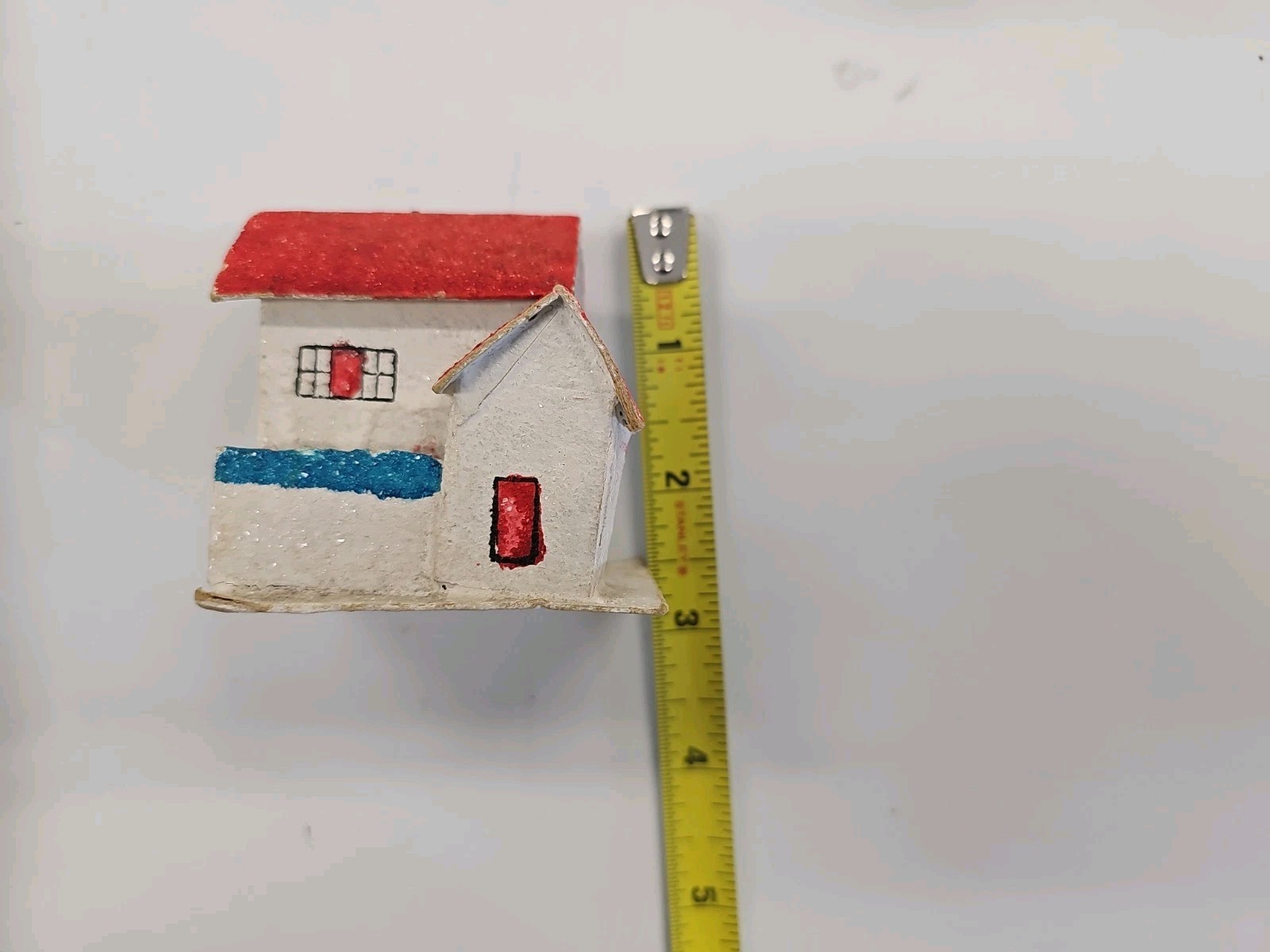 Vintage Christmas House Paper Mache Cardboard Cellophane Glitter Japan