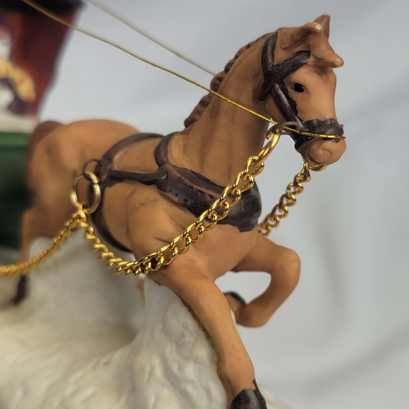 Hand Crafted Porcelain Horse Drawn Carriage Christmas Village Scene w Box