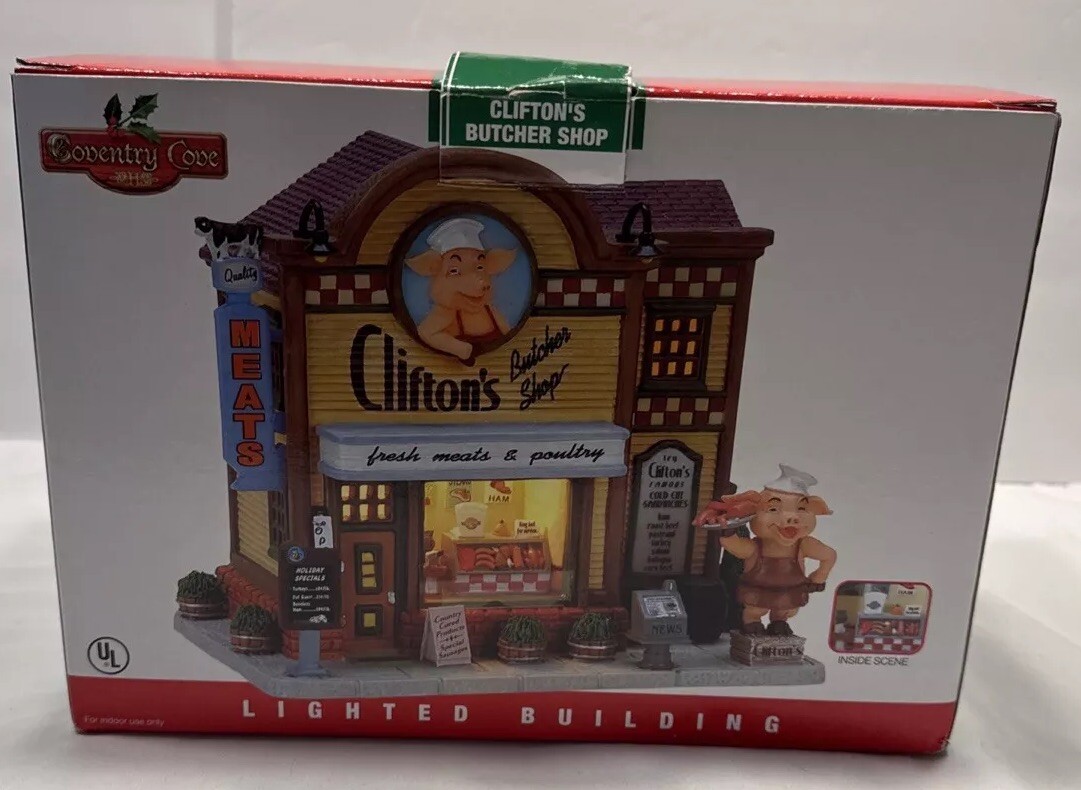 LEMAX 75517 CLIFTON’S BUTCHER SHOP COVENTRY COVE LIGHTED BUILDING