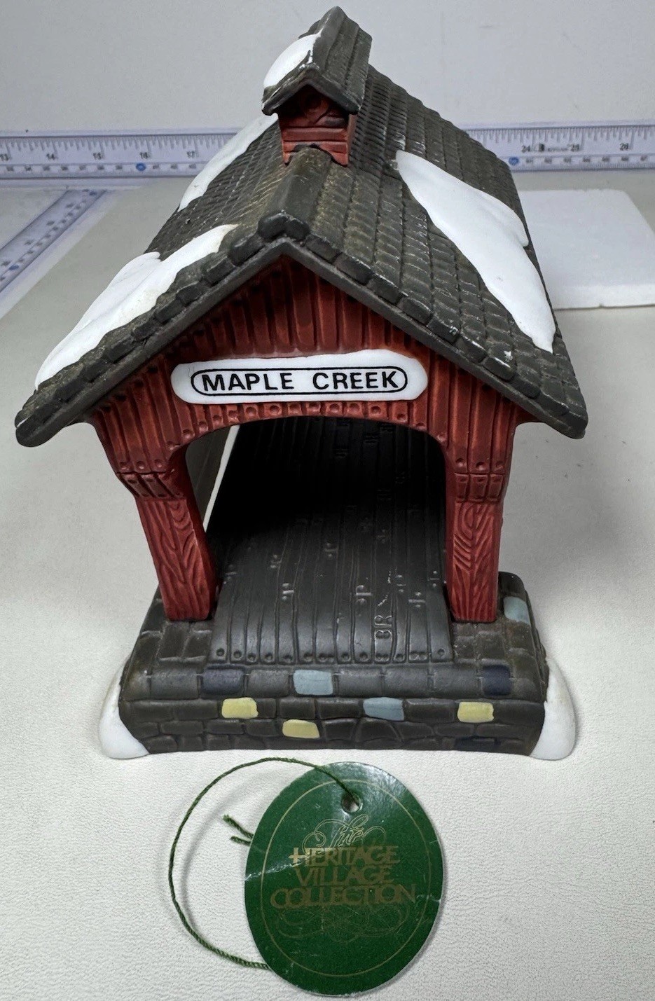 Dept 56 Heritage 2 Lot- Village Porcelain Pine Large Tree & Red Covered Bridge