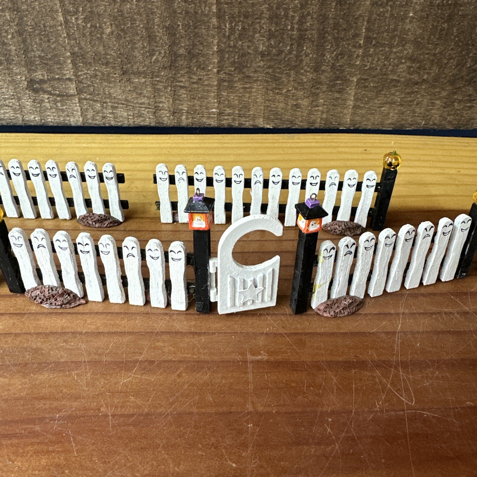 Halloween Village Wooden Picket Fence With Gate -6 PCs