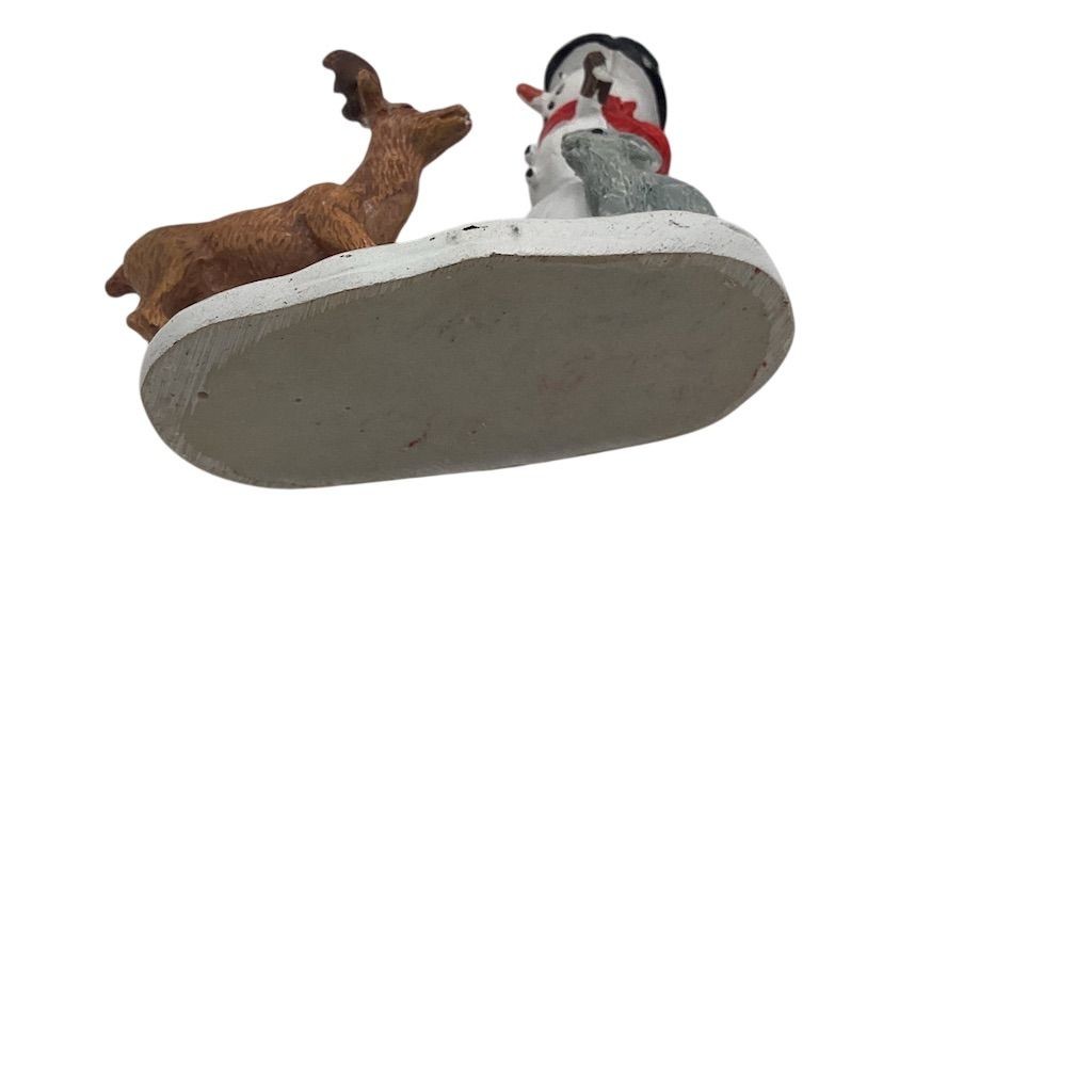 Christmas Village Figurine “Snack Time” Snowman & Reindeer Scene