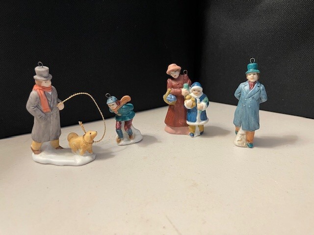 Vintage porcelain People Figures Christmas Village Approximately 3 Inches Tall