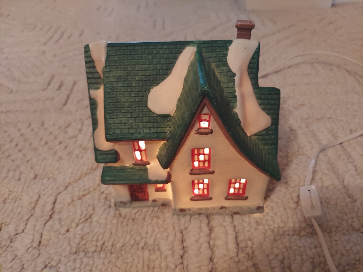 1990 LIGHT UP COBBLE STONE HOUSE GREEN BEIGE RED PLUG IN WORKING