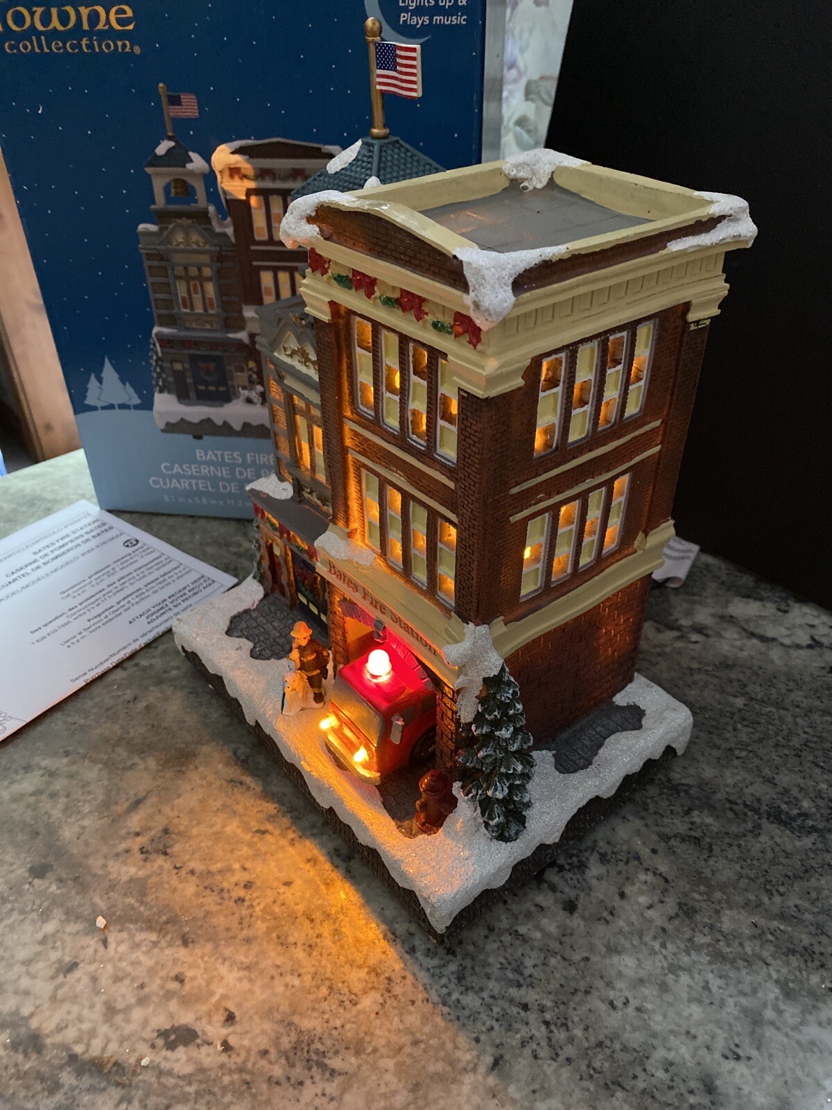 Carole Towne Bates Fire Station Animated Truck Lighted Musical Christmas Village