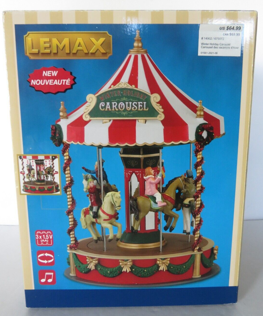 Lemax Sights & Sounds Winter Holiday Christmas Carousel #14902 Carnival Village