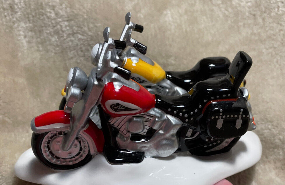 Vtg 1997 Department 56 Snow Village Harley Davidson Fat Boy and Softail