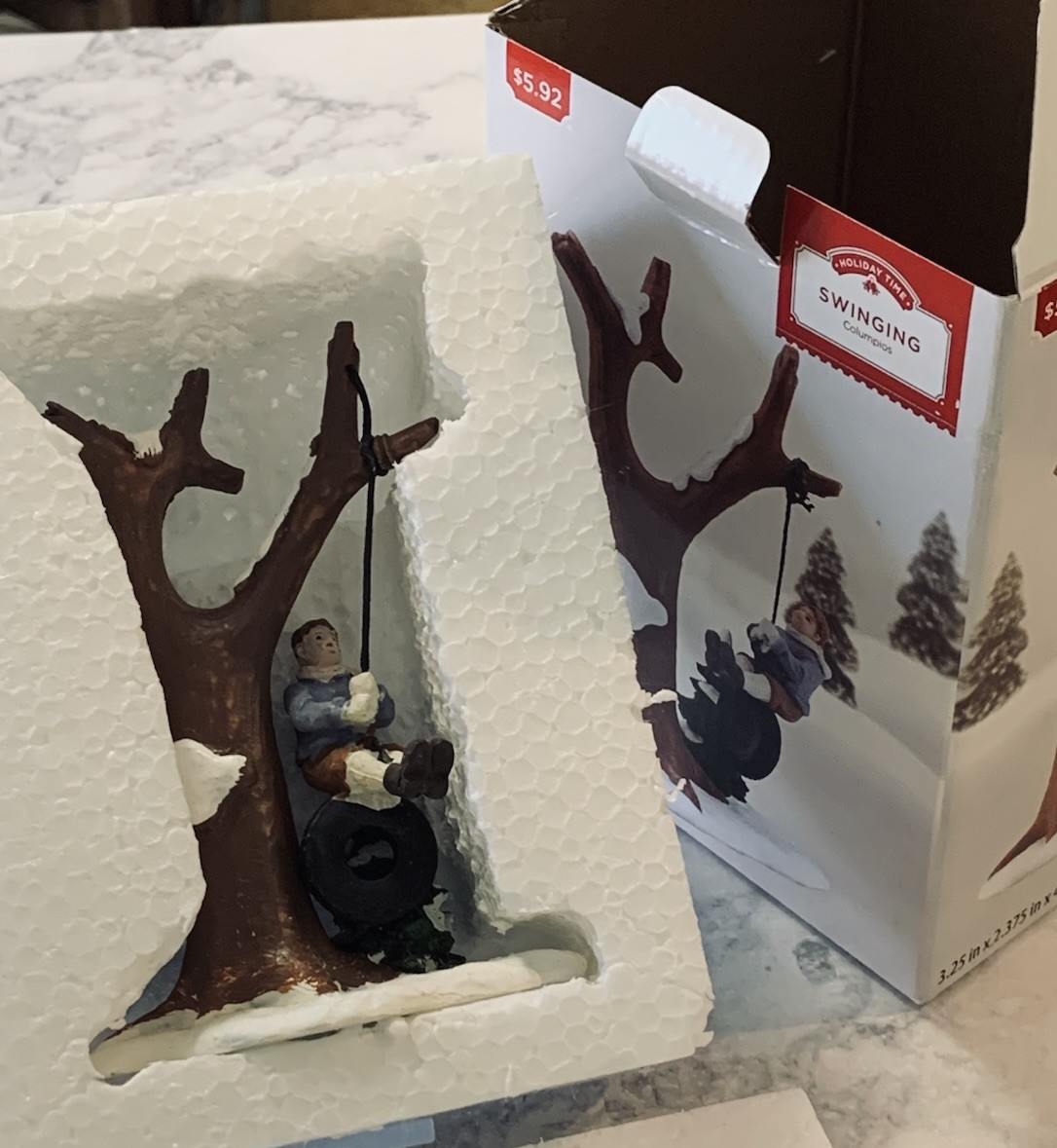 Holiday Time “Swinging” Christmas Village Figurine Snow Day Tire Swing Memories