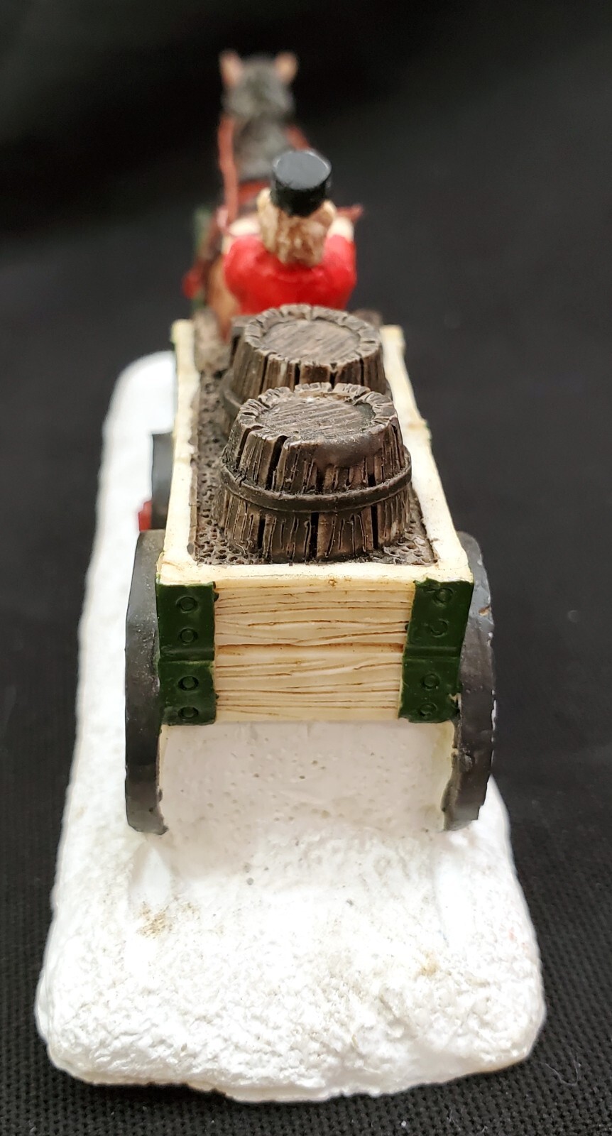 Horse pulling man in wagon full of barrels small scale Christmas Village figure