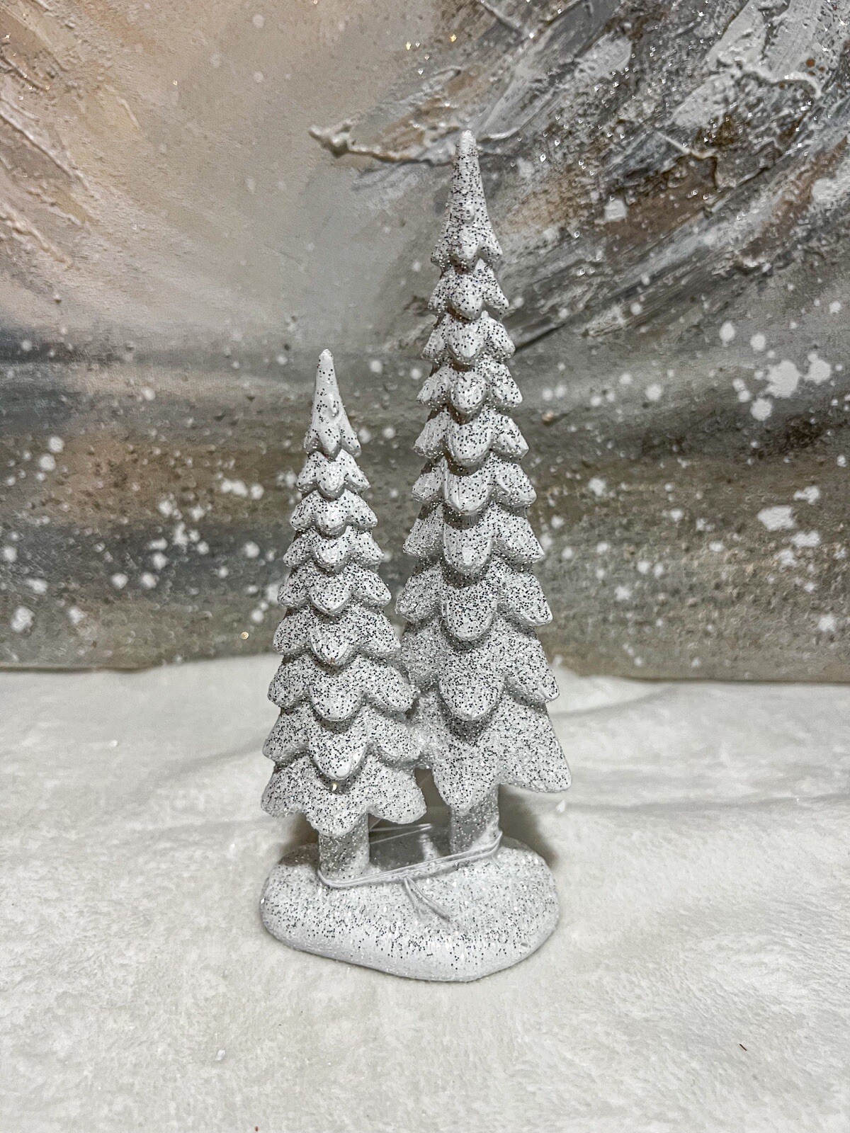 White Christmas Tree Glitter Detail 7” Tall Winter Village Figurine Table Decor