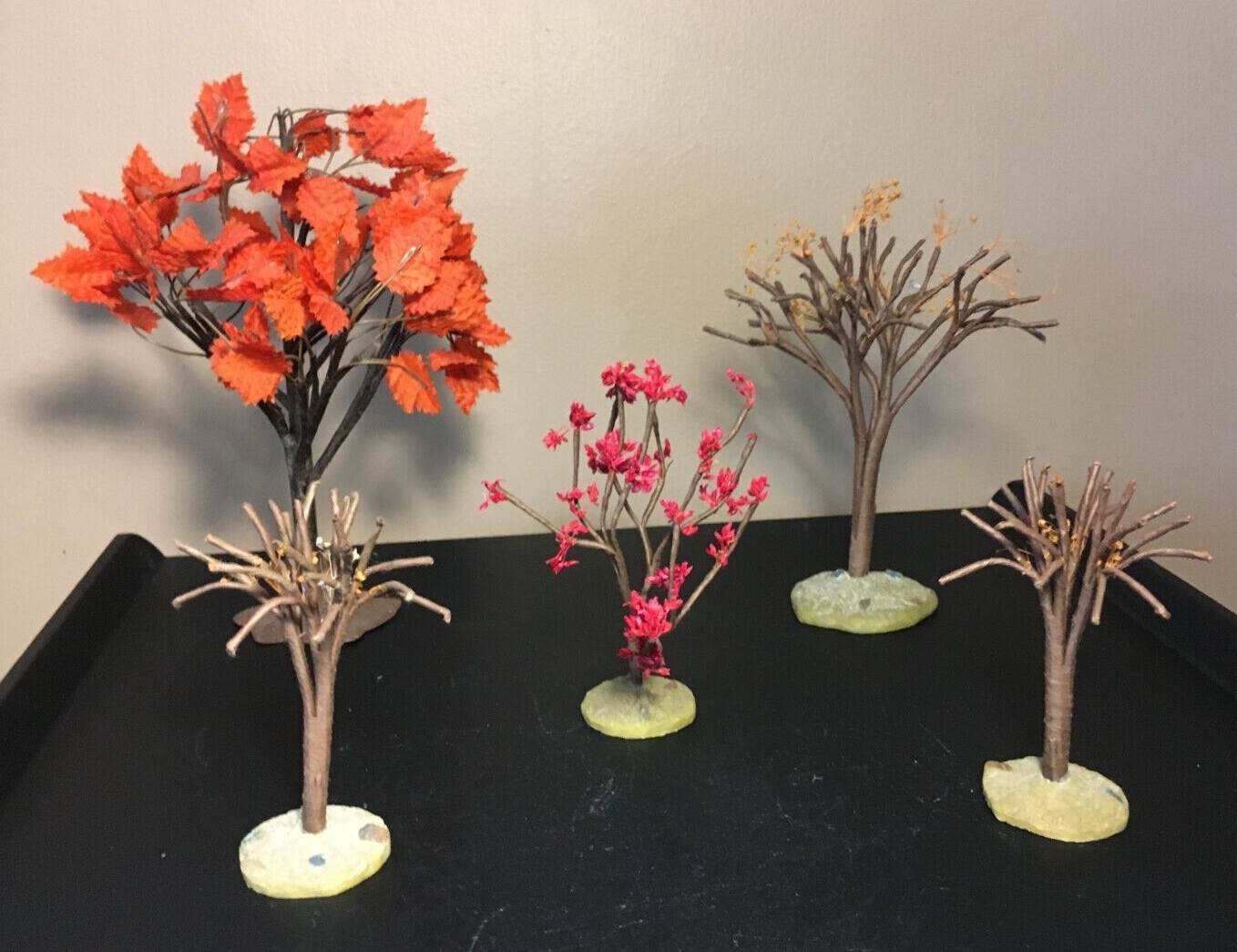 **Vintage LEMAX AUTUMN FALL HALLOWEEN TREES SET OF FIVE MAPLE MULBERRY RED ORG**