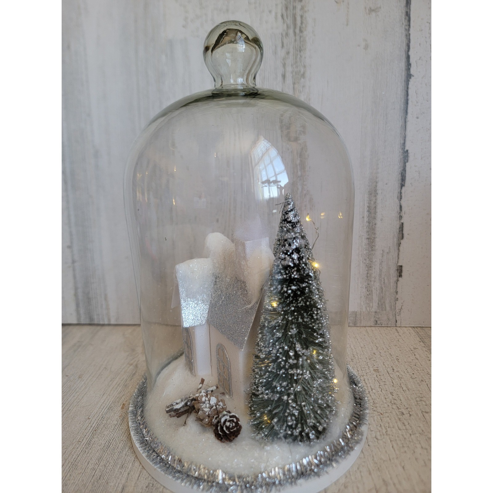 Xmas village scenic glass dome light up glitter home decor tinsel unique