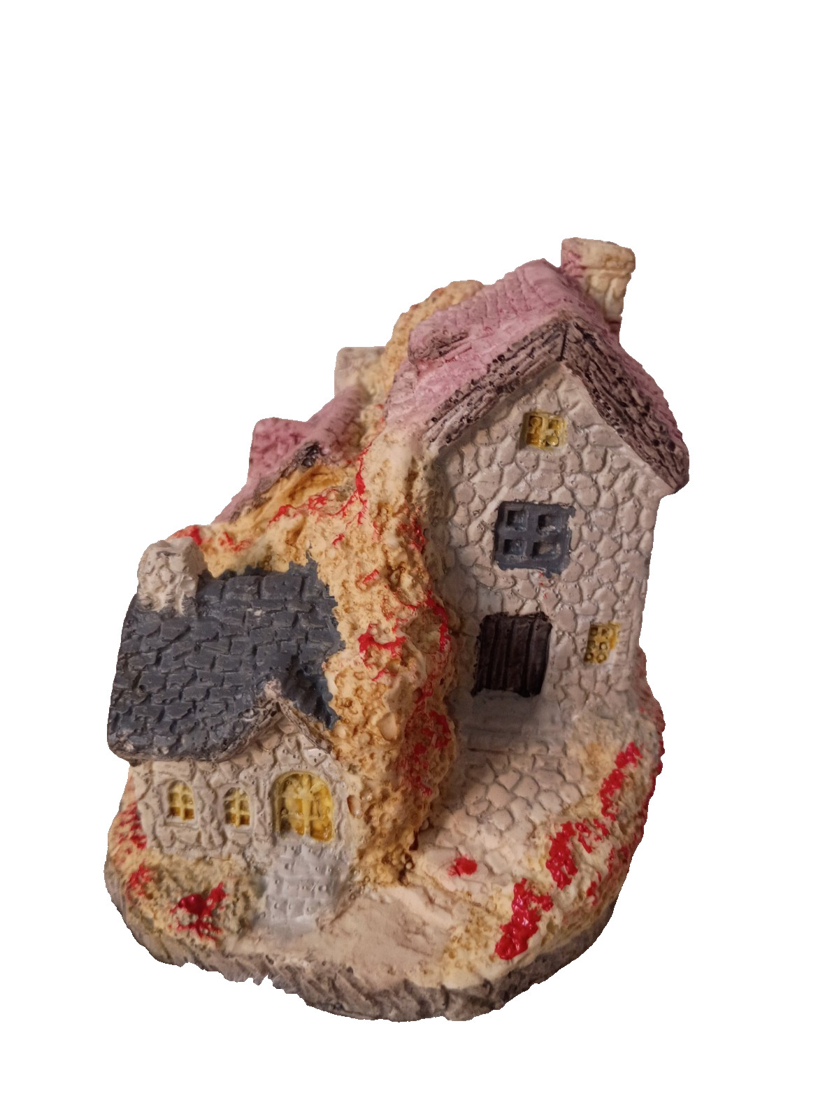 Vintage Miniature Cobblestone Cottage House Figurine 3.5″ Rustic Stone Home