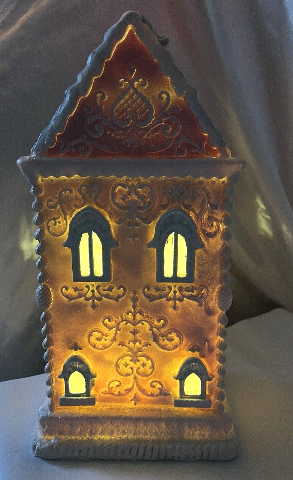 Pink Christmas Victorian Gingerbread House Lights Up 13.5″ NEW