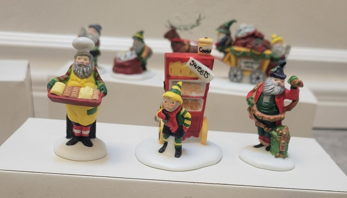 Lot Vintage Dept 56 Heritage Village Collection Toymaker Elves Toy Peddler