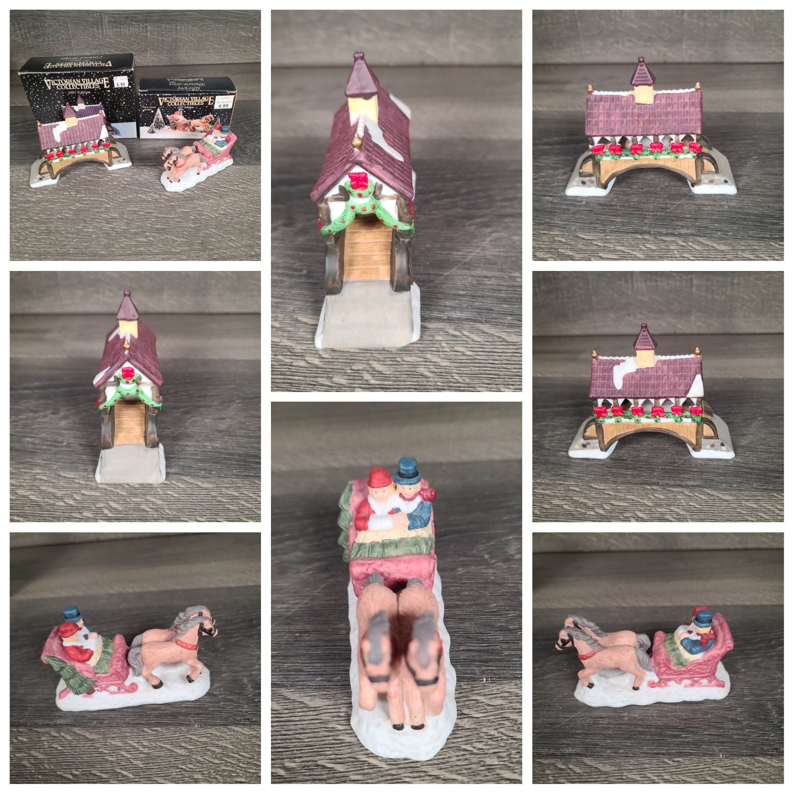 Victorian Village Collectibles Lot of 8 Accessories Snowman Bridge Sled House
