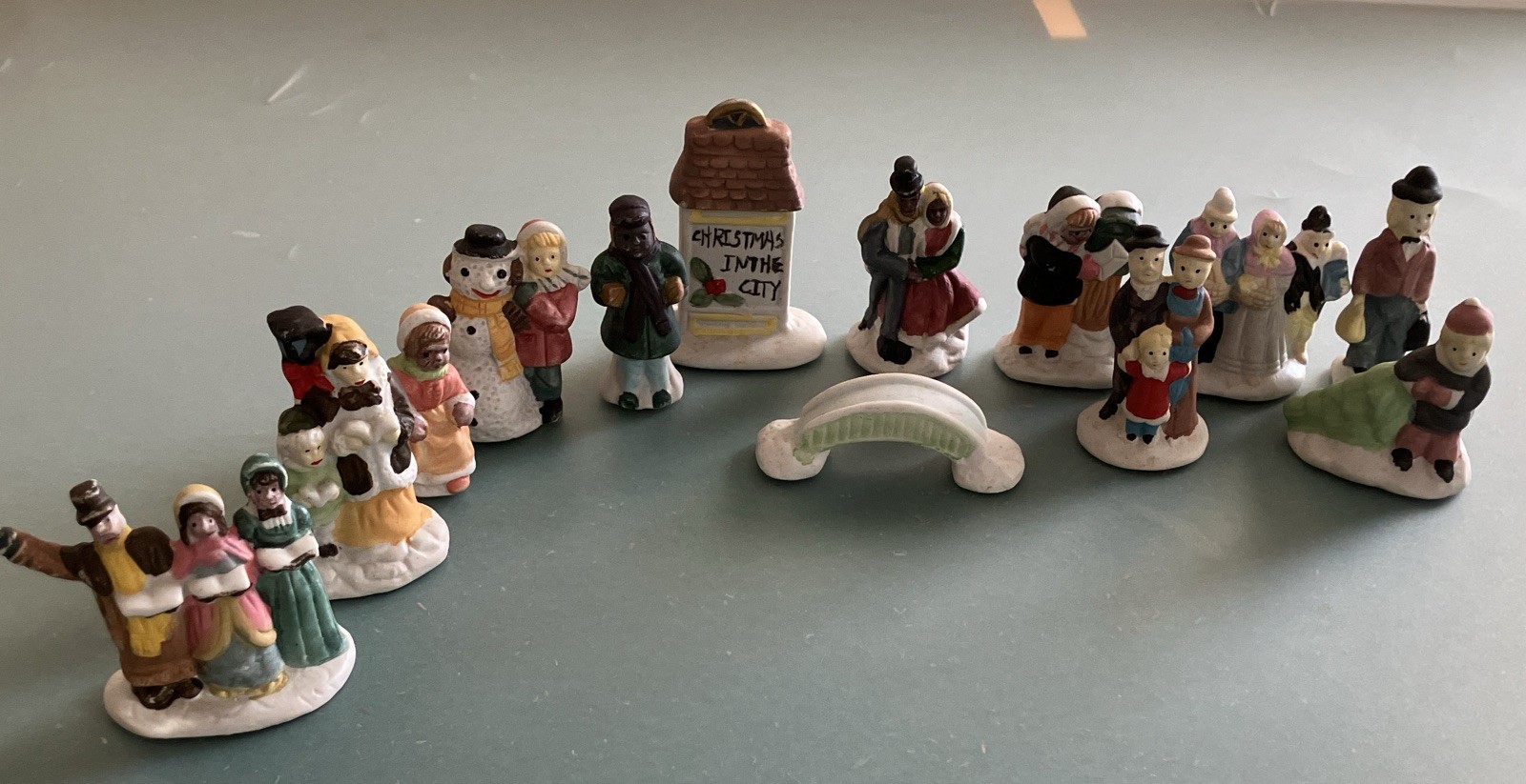 Lot Of 13 Christmas Village Figures/pieces Pre-owned