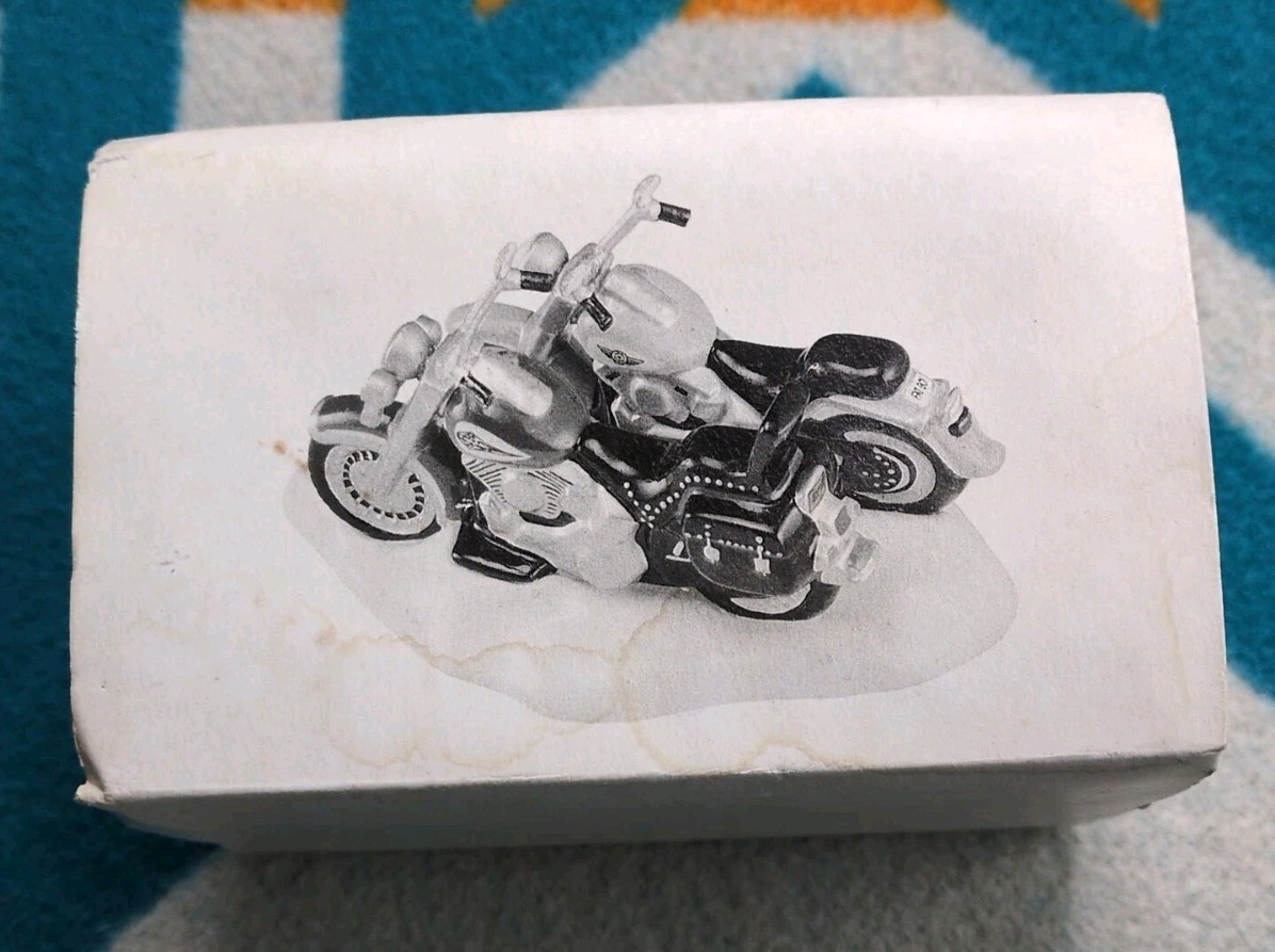 Vintage Harley Davidson Fat Boy & Softail Figure Statue Dept 56 Snow Village 97′