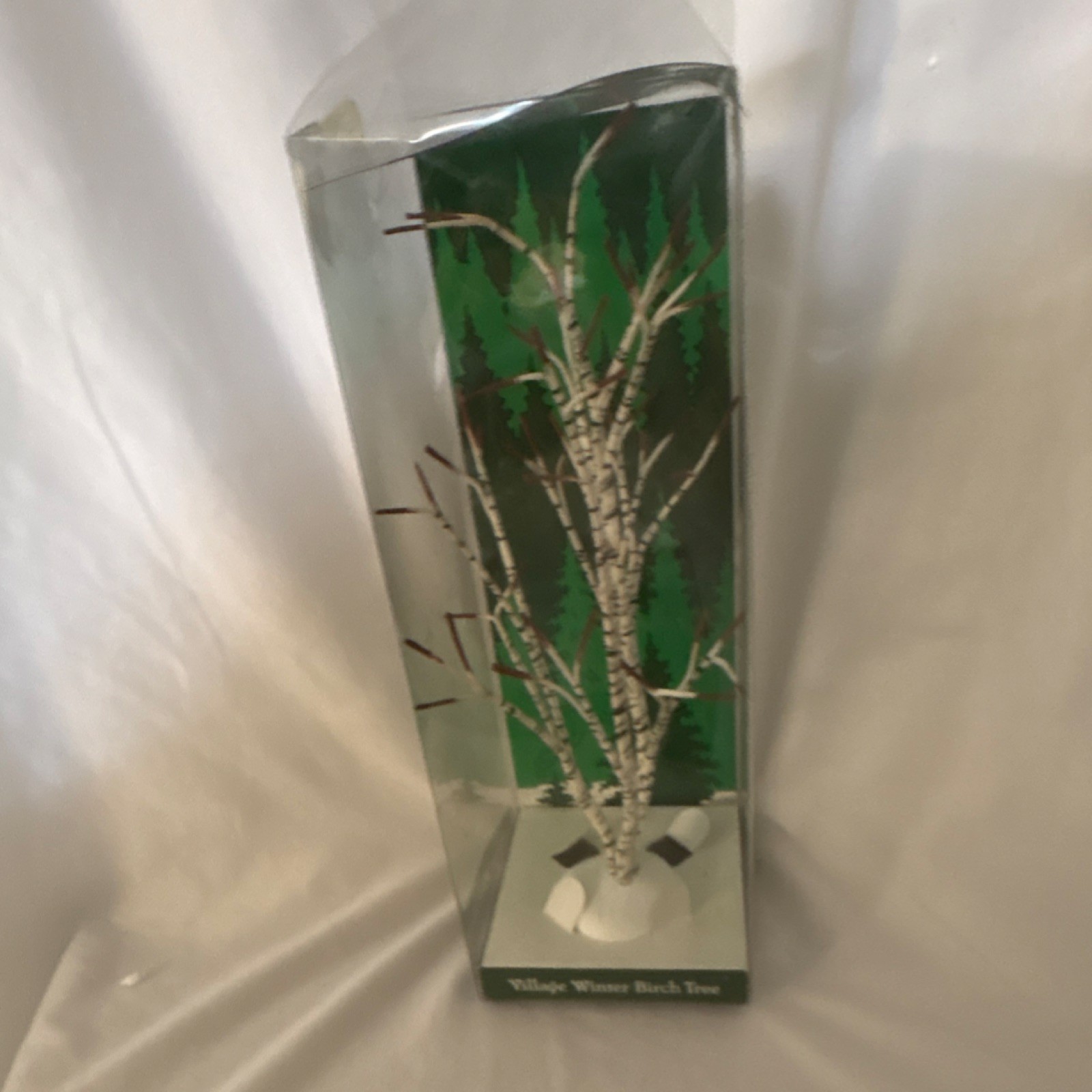 Village Winter Birch Tree White/Green Plastic Village Tree Figurine Boxed 1990s