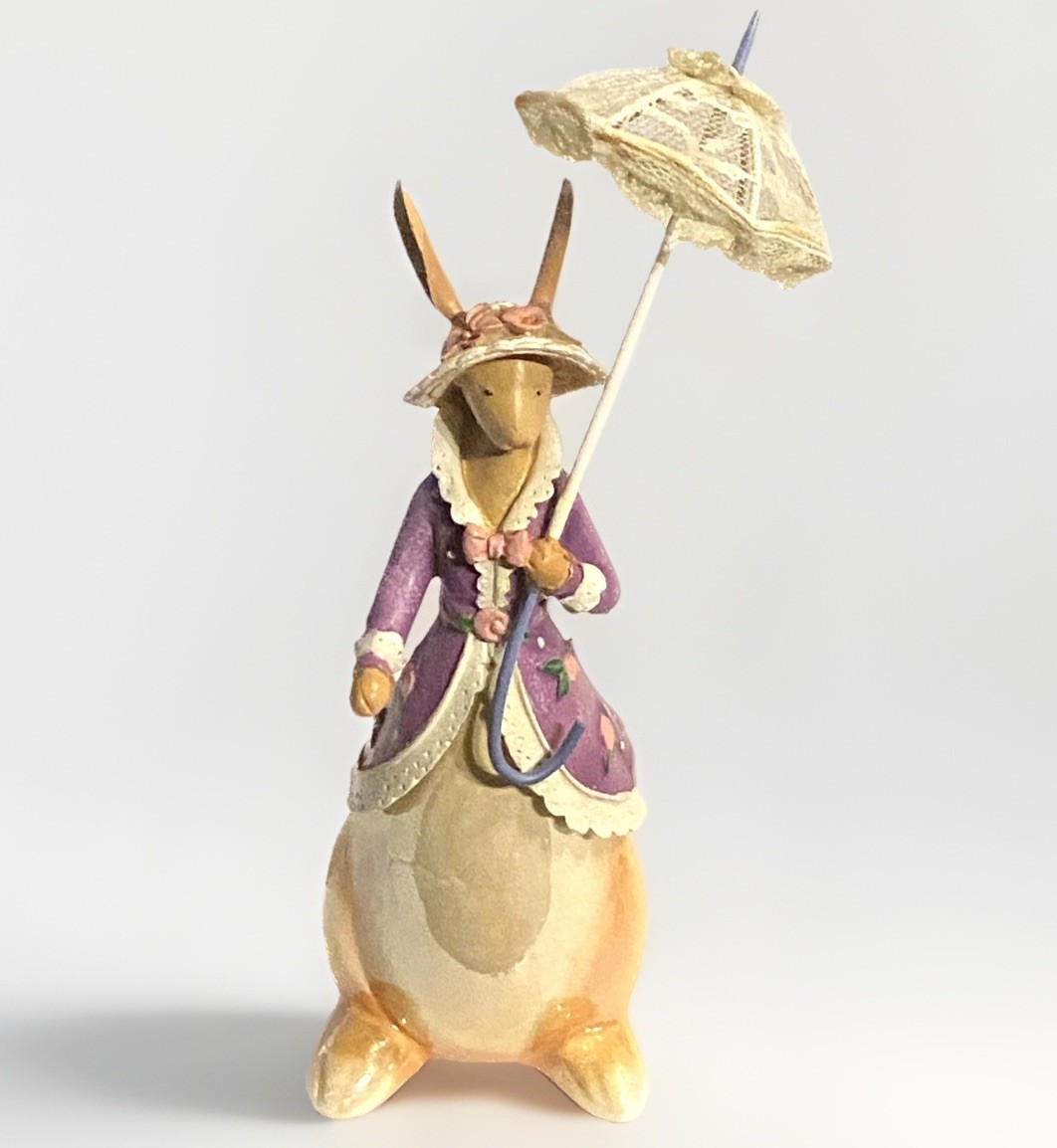Vintage Pacific Rim Easter 7” Porcelain Ceramic Bunny Figurine Lady Lace Parasol