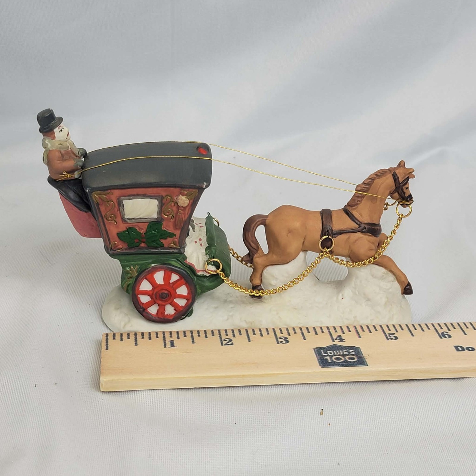 Hand Crafted Porcelain Horse Drawn Carriage Christmas Village Scene w Box