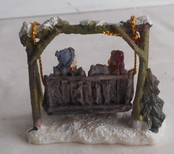 Village Miniatures Kids On A Swing in the Snow during Holidays 2-3/8″ W