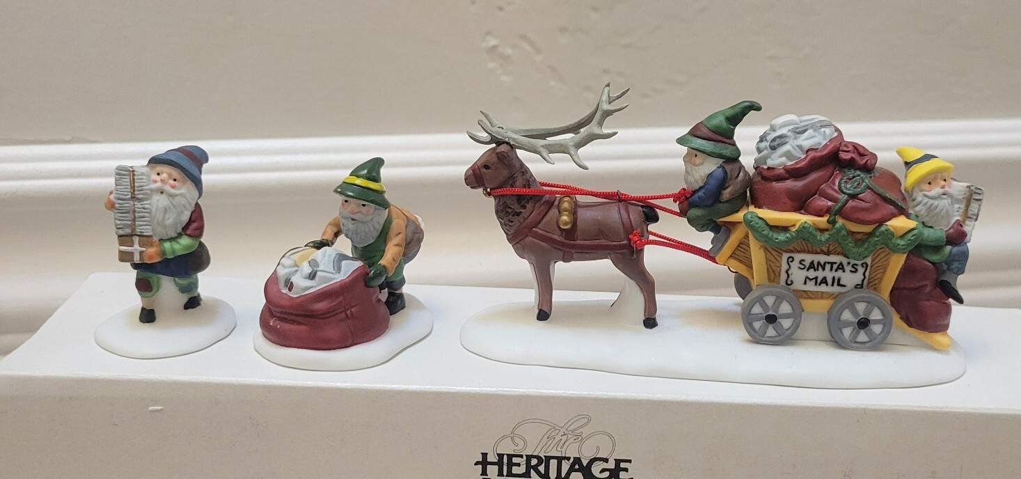 Lot Vintage Dept 56 Heritage Village Collection Toymaker Elves Toy Peddler
