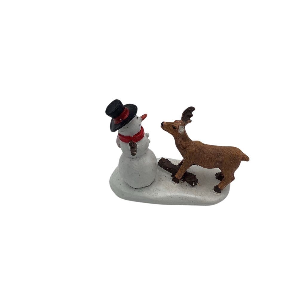 Christmas Village Figurine “Snack Time” Snowman & Reindeer Scene