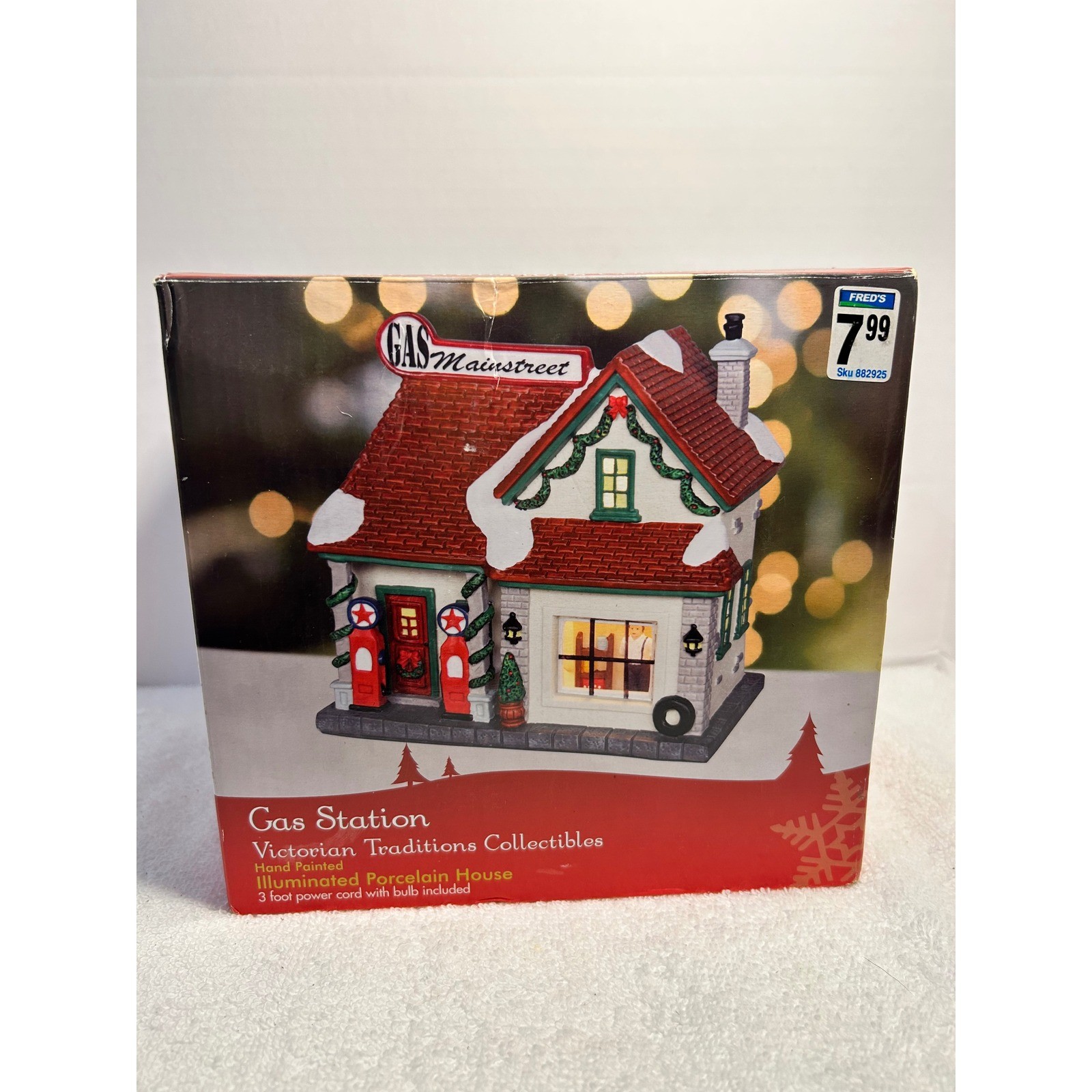 Victorian Traditions Gas Station Mainstreet Illuminated Porcelain Village House