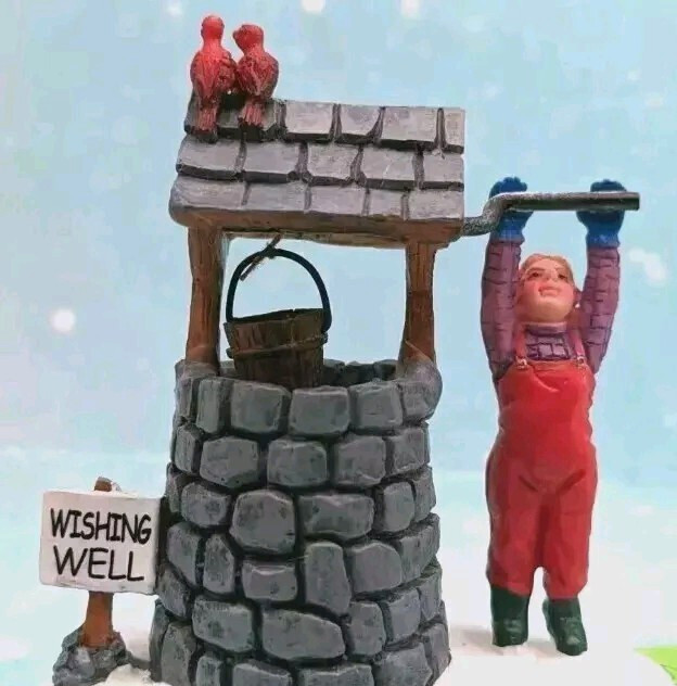 Lemax adorable girl wishing well birds Christmas Village Figurine LOOSE INV439