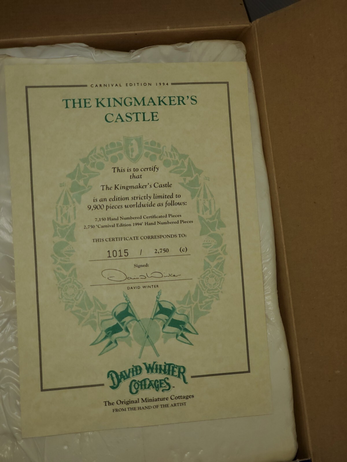 1994 David Winter “The Kingmaker’s Castle” Signed Ltd Ed BOX & COA #1015/2750