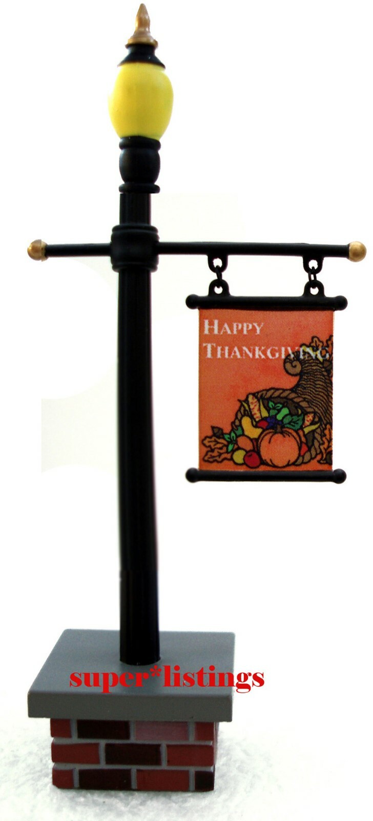 Dept. 56 Seasonal Lamppost with Banner Happy Thanksgiving Day w Cornucopia 53048