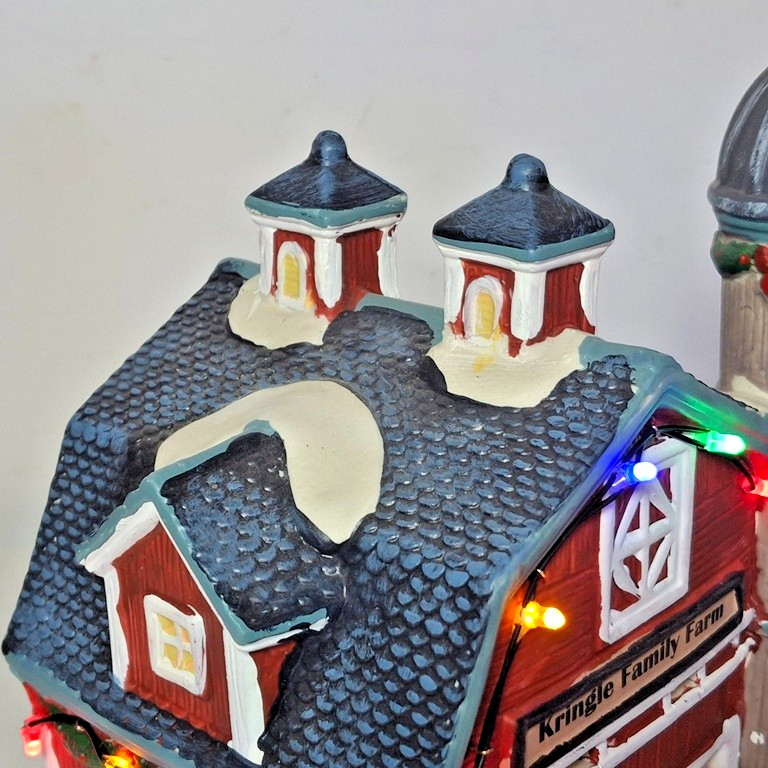 Crosslight Christmas Village Kringle Family Farm Red Barn ~ LED Lights, 8″ Tall