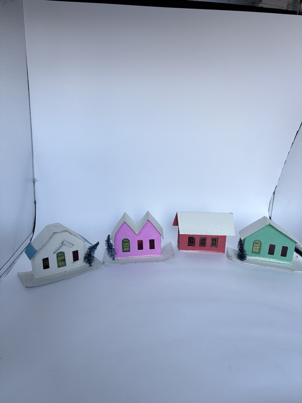 Vintage lot of 4 Putz Christmas Houses Cardboard Made in Japan