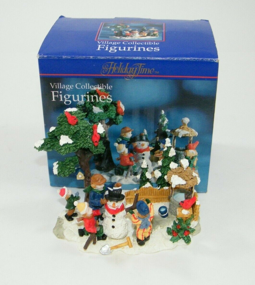 NEW! VILLAGE COLLECTIBLE FIGURINE BY HOLIDAY TIME CHILDREN SNOWMAN WISHING WELL