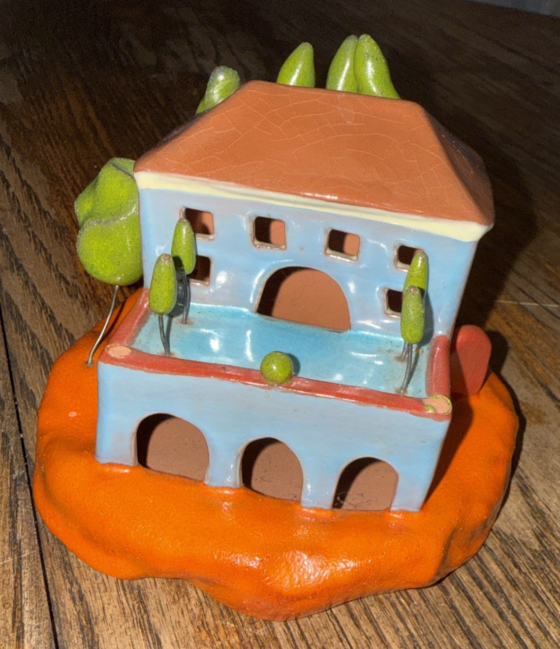 Rare VTG Dept Department 56 House Trees Spanish Style Villa Orange Green Trees